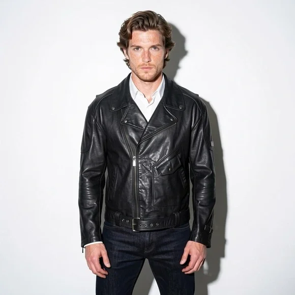 Bristol Black Leather Motorcycle Jacket Biker Style Men's size 48 - Picture 1 of 14